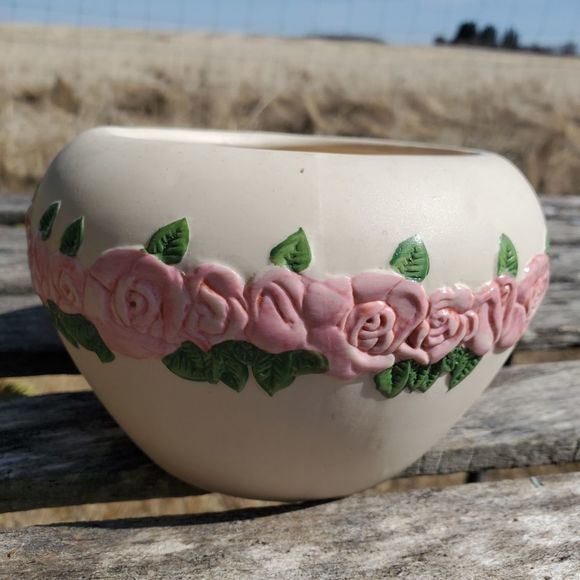 FTD 1990s Ceramic Round Rose Flower Pot Vase - Picture 2 of 5